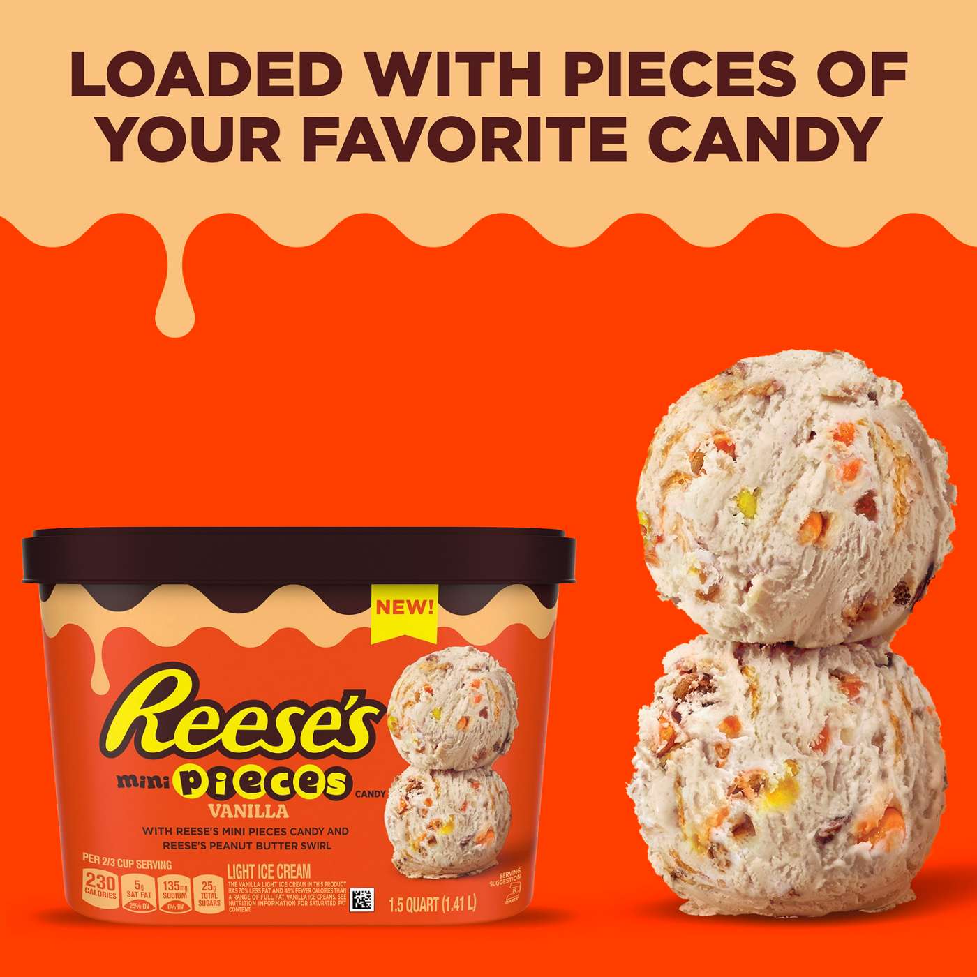 Reese's Vanilla Light Ice Cream with Mini Reese's Pieces and Peanut Butter Swirl; image 3 of 8