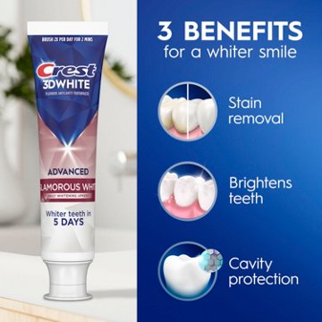 Crest 3DWhite Advanced Glamorous White Teeth Whitening Toothpaste, 3.3 oz