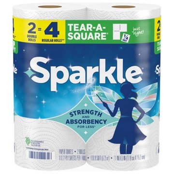 Sparkle Tear-A-Square Paper Towels, 2 Double Rolls