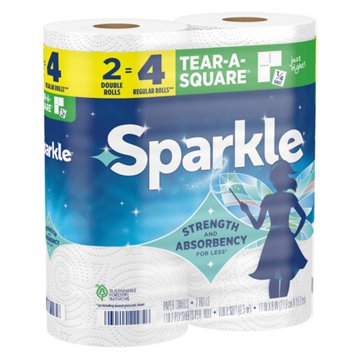Sparkle Tear-A-Square Paper Towels, 2 Double Rolls