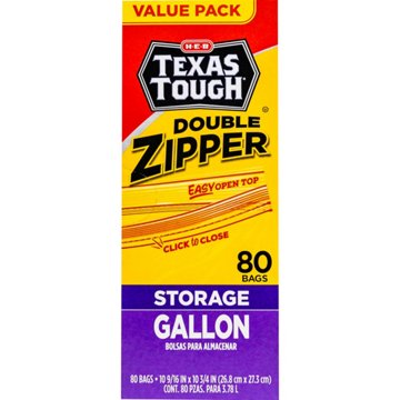 H-E-B Texas Tough Double Zipper Gallon Storage Bags - Value Pack, 80 ct