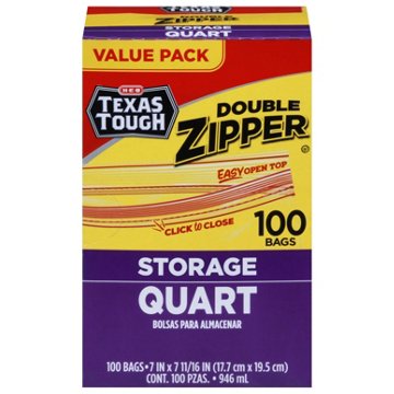 H-E-B Texas Tough Double Zipper Quart Storage Bags - Value Pack, 100 ct