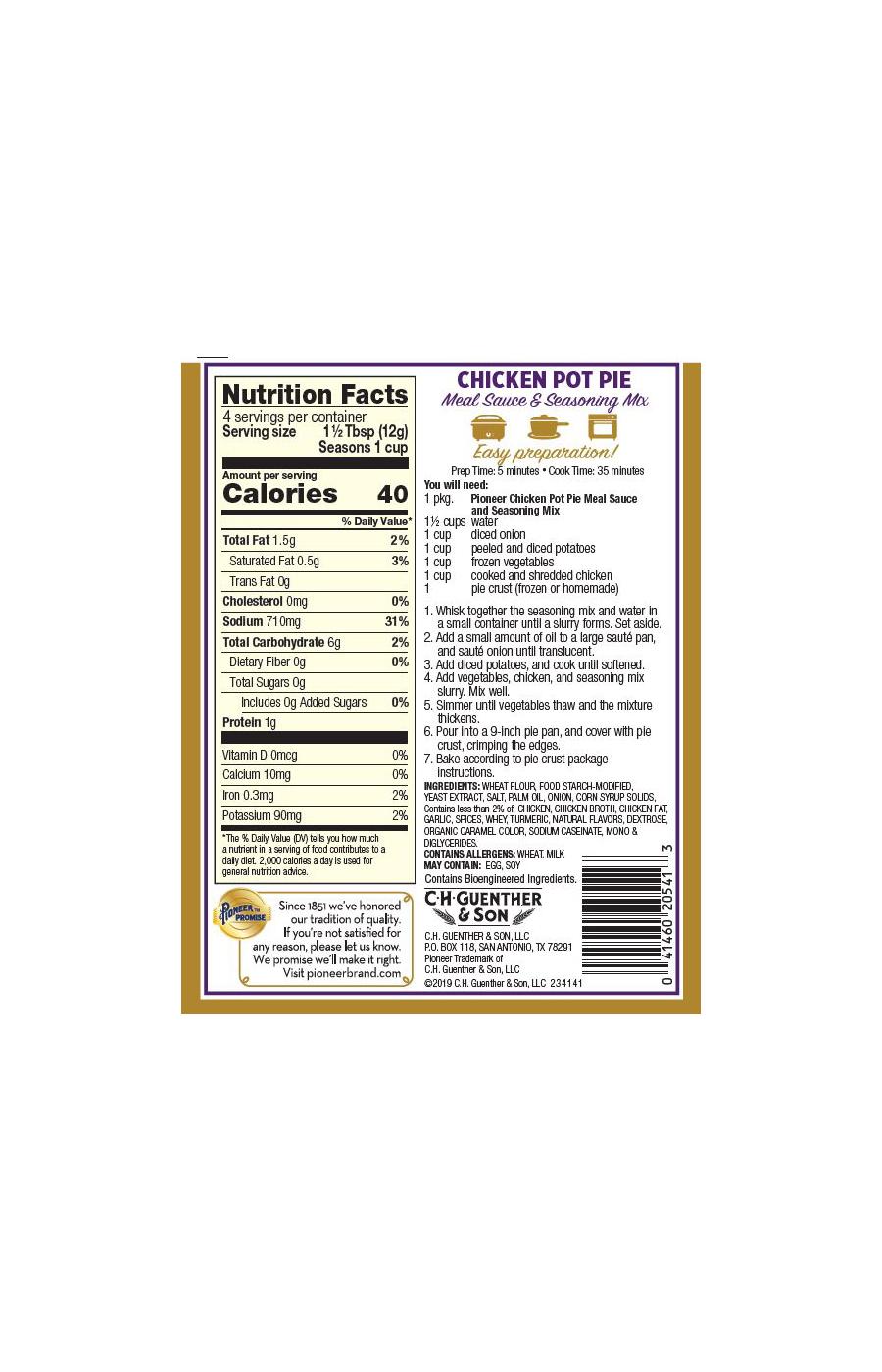 Pioneer Brand Chicken Pot Pie Meal Sauce & Seasoning Mix Shop Gravy at HEB