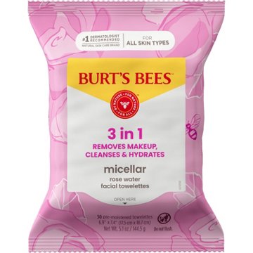Burt's Bees Micellar Facial Towelettes with Rose Water, 30 ct