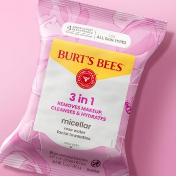 Burt's Bees Micellar Facial Towelettes with Rose Water, 30 ct