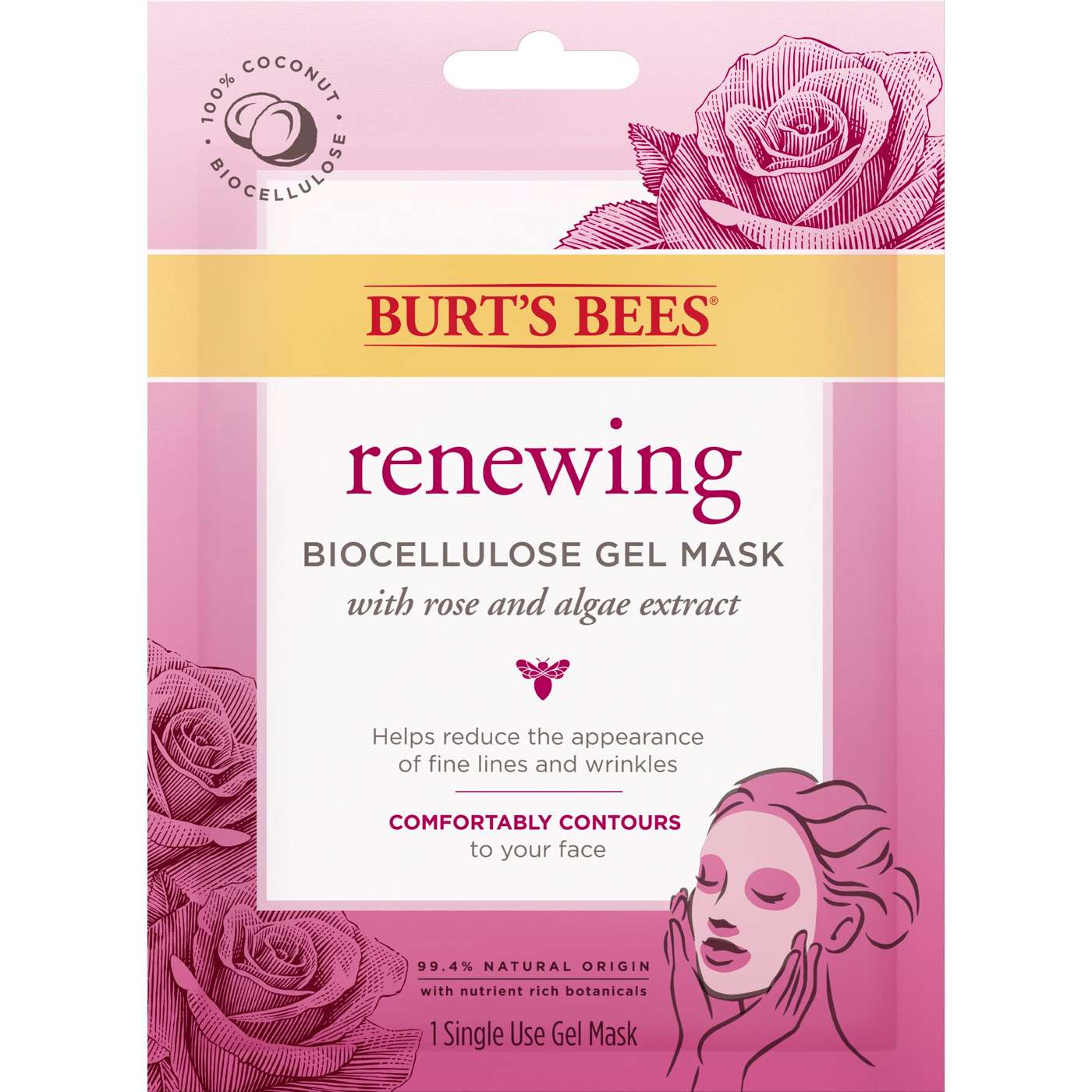 Burt's Bees Renewing Biocellulose Gel Mask - Rose & Algae Extract; image 1 of 5
