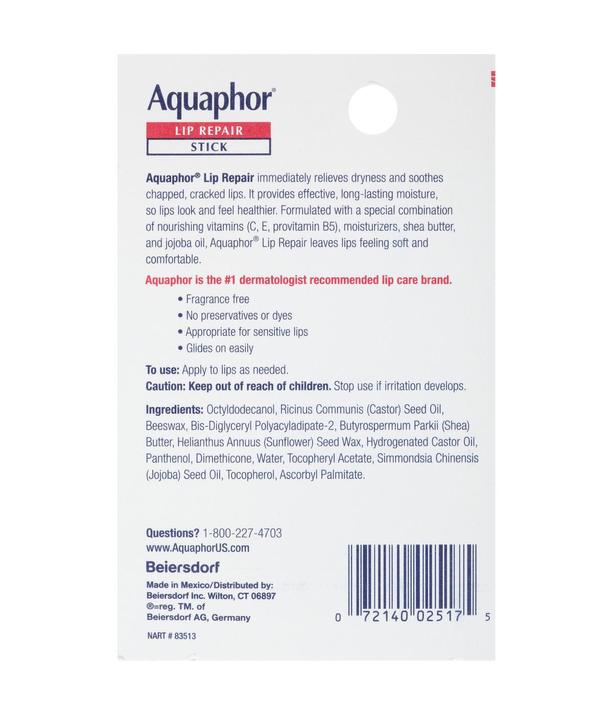 Aquaphor Lip Repair Stick - Soothes Dry Chapped Lips Sticks 2 Pack; image 2 of 2