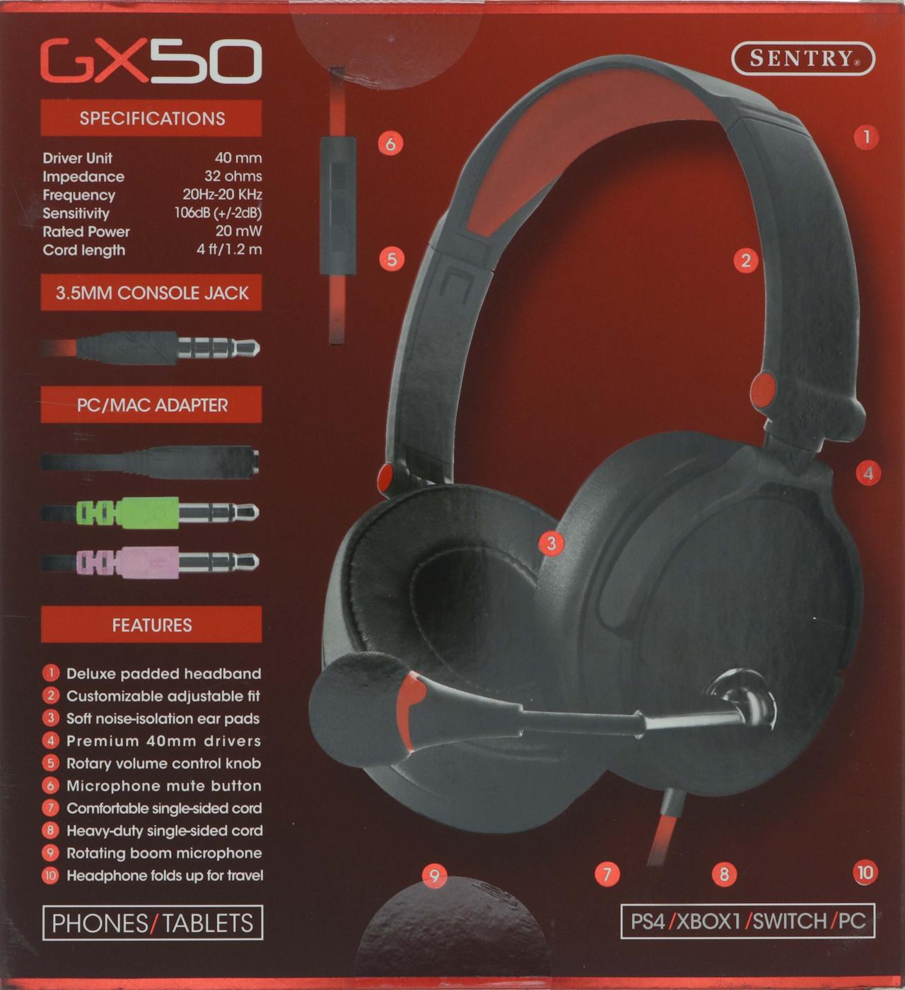 Sentry GX52 Red Gaming Headphones; image 2 of 3