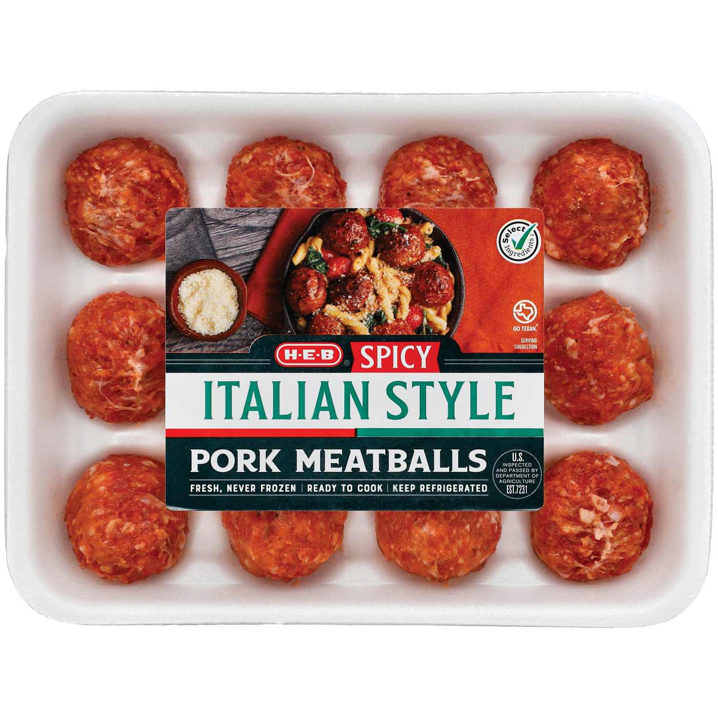 H-E-B Pork Meatballs - Spicy Italian-Style; image 2 of 2