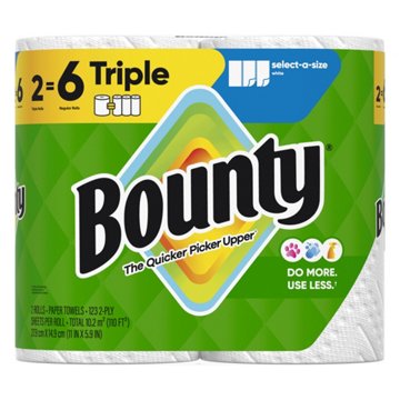 Bounty Select-A-Size White Paper Towels, 2 Triple Rolls