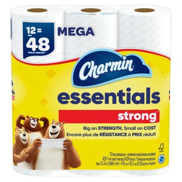 Charmin Essentials Strong Toilet Paper, 12 Mega Rolls