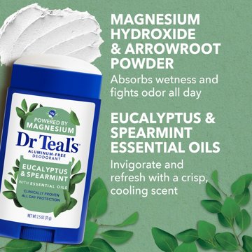 Dr Teal's Aluminum Free Deodorant Solid - Eucalyptus & Spearmint, 2.5 oz