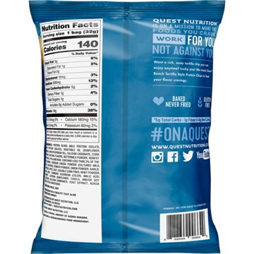 Quest Tortilla Style 19g Protein Chips - Ranch, 1.1 oz
