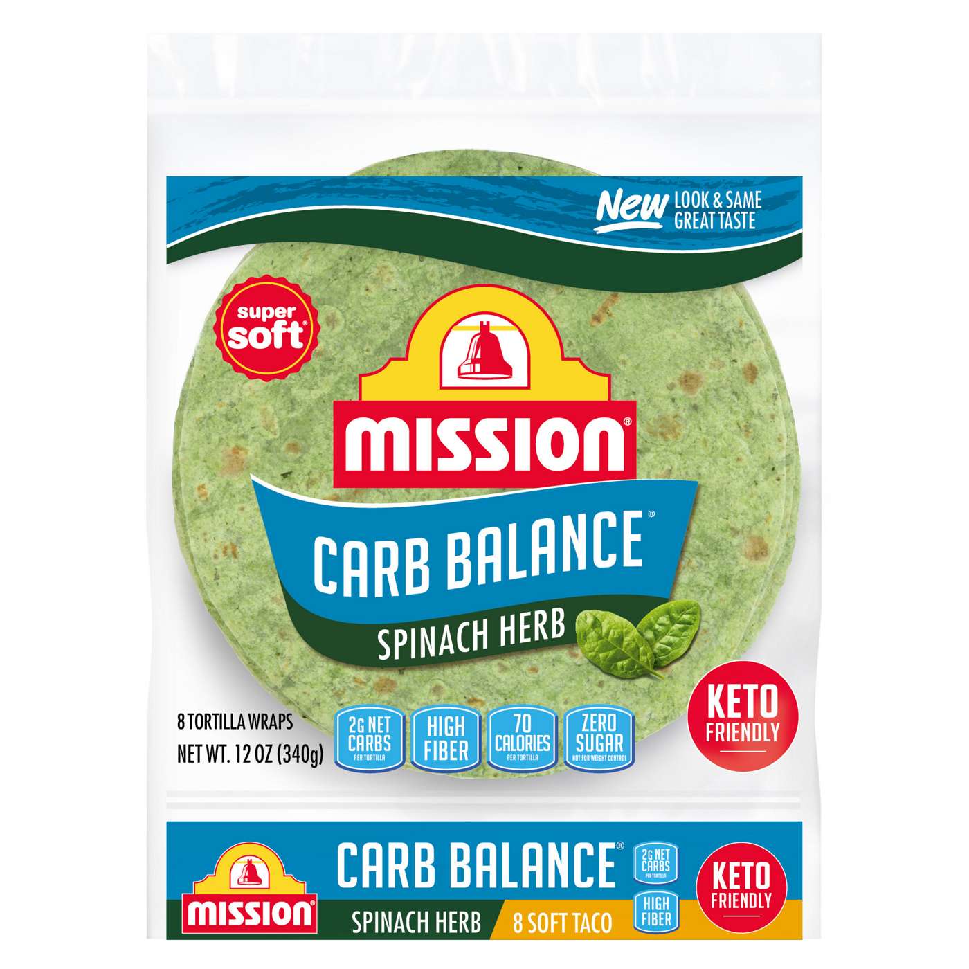 Mission Super Soft Carb Balance Spinach Herb Soft Taco Flour Tortillas 8 Count; image 1 of 8