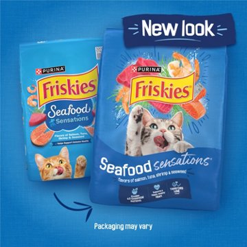 Friskies Purina Dry Cat Food Seafood Sensations - Salmon, Tuna, and Shrimp Flavors