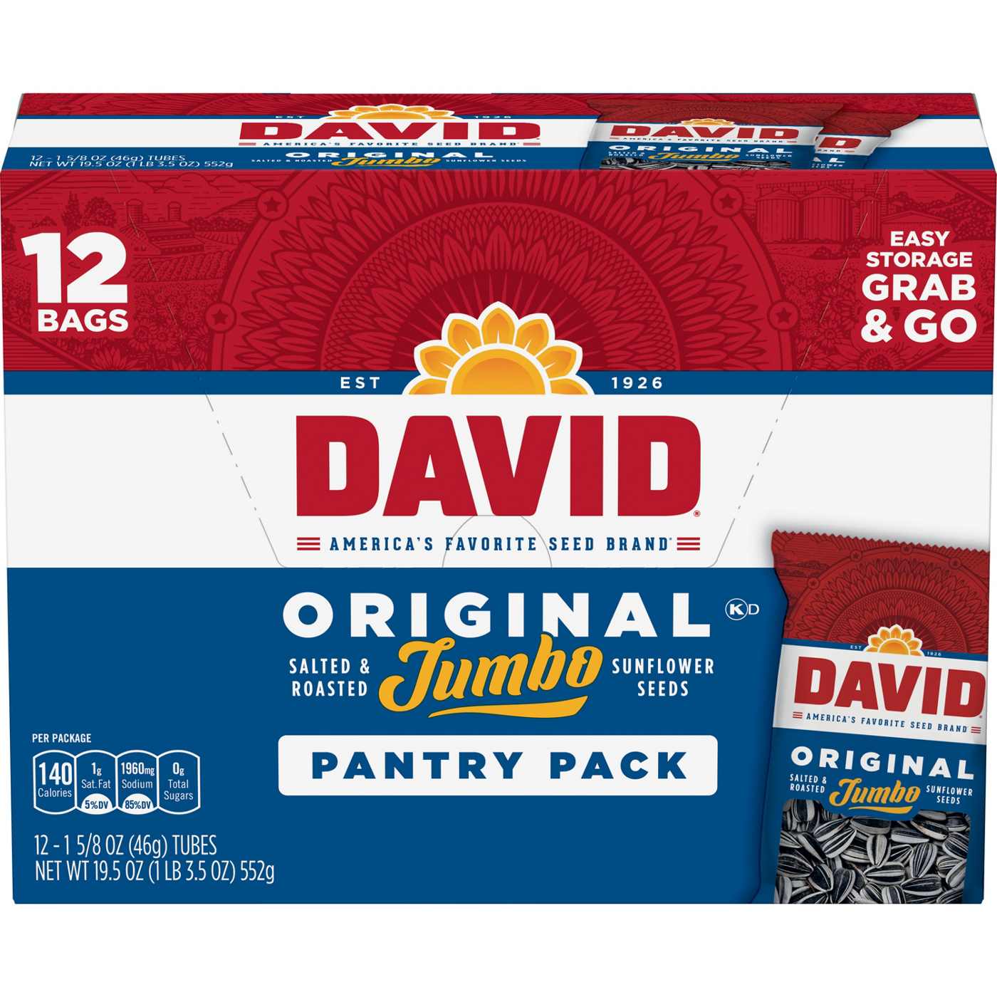 DAVID Salted Roasted Jumbo Sunflower Seeds Pantry Packs - Original; image 1 of 4