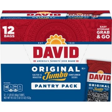 DAVID Salted Roasted Jumbo Sunflower Seeds Pantry Packs - Original, 12 ct