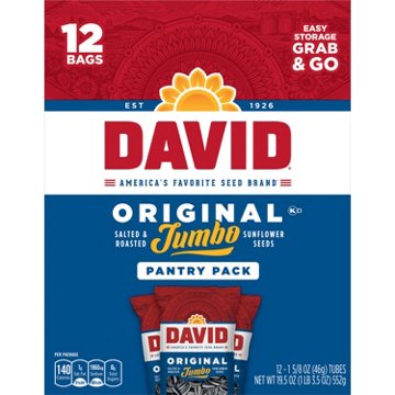 DAVID Salted Roasted Jumbo Sunflower Seeds Pantry Packs - Original, 12 ct
