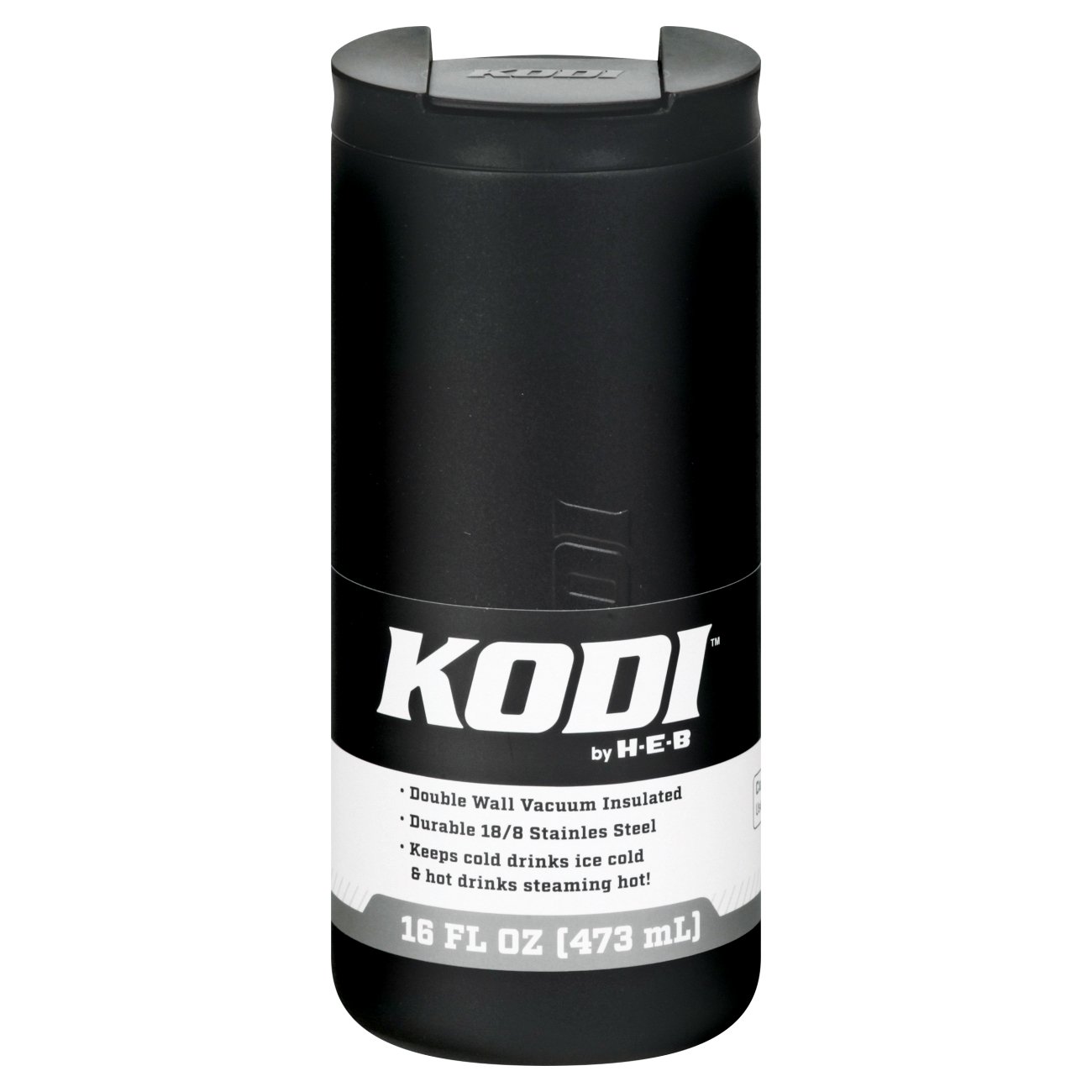 KODI by H E B Stainless Steel Spill Proof Travel Mug Black Matte