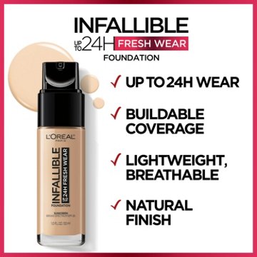 L'Oréal Paris Infallible Up to 24 Hour Fresh Wear Foundation - Lightweight Warm Almond