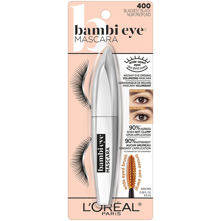 L'Oréal Paris Bambi Eye Washable Mascara, Intense Lasting Volume Blackest Black Shop Makeup at
