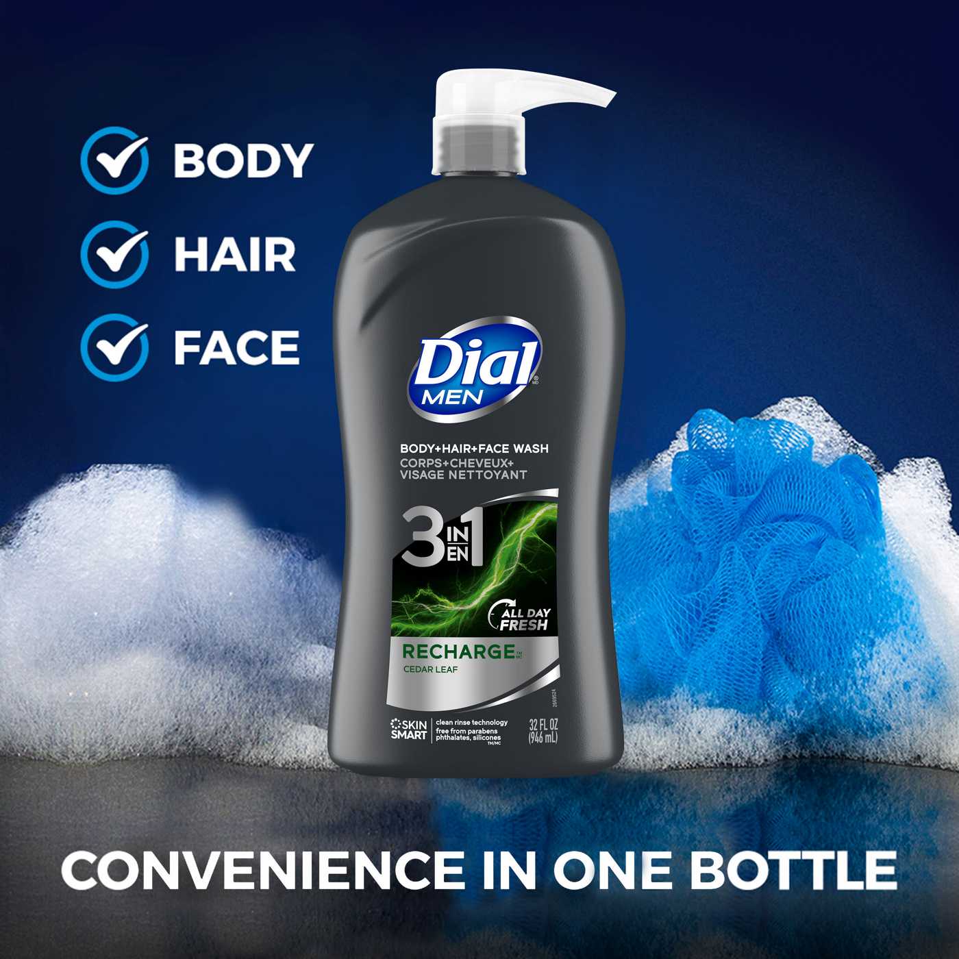 Dial Men 3in1 Body, Hair and Face Wash - Recharge; image 2 of 6
