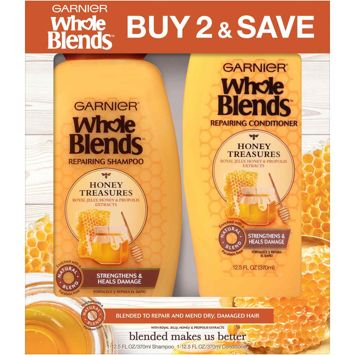 Garnier Whole Blends Honey Treasures Repairing Shampoo & Conditioner; image 1 of 2