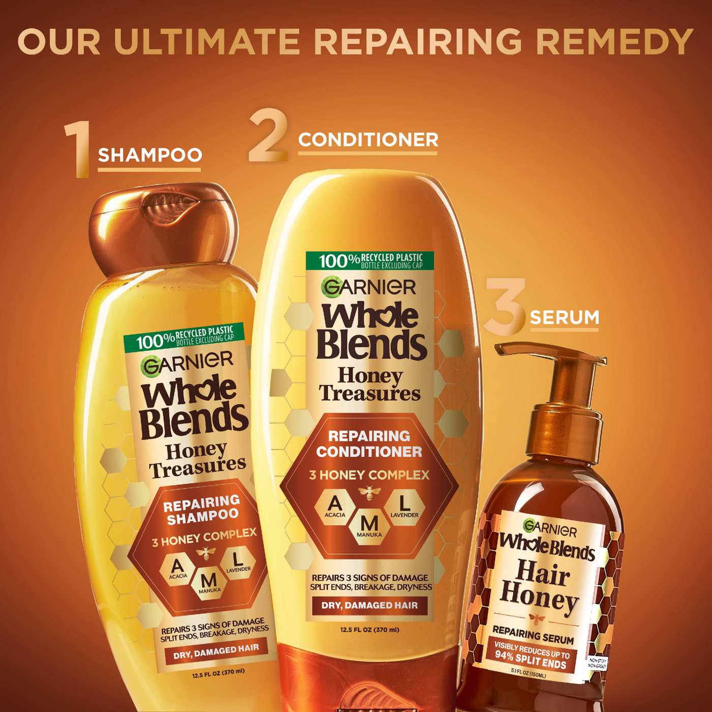 Garnier Whole Blends Honey Treasures Repairing Shampoo & Conditioner; image 4 of 7