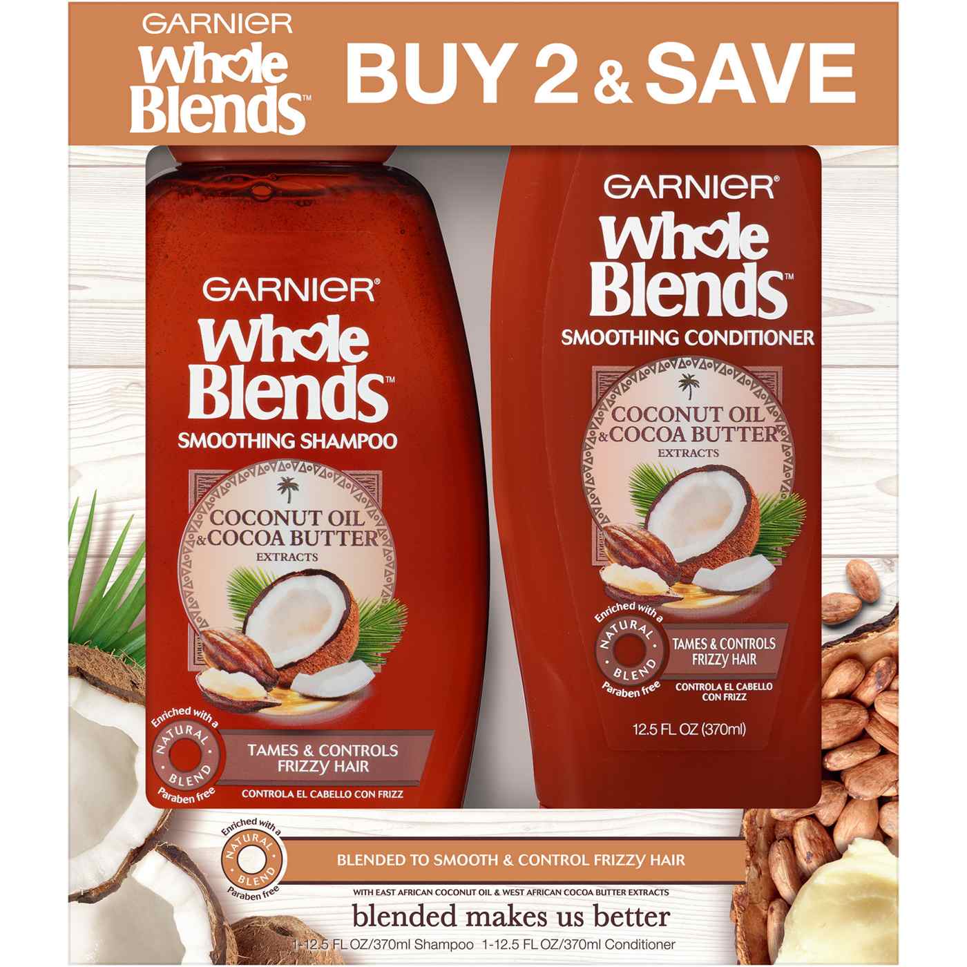 Garnier Whole Blends Smoothing Shampoo &amp; Conditioner with Coconut Oil ...