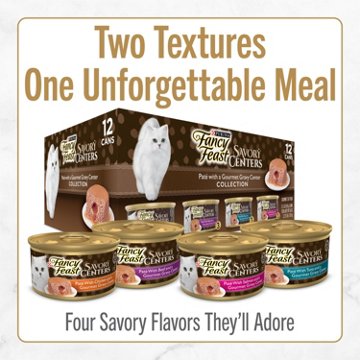 Fancy Feast Purina Savory Centers Wet Cat Food Pate Variety Pack - Chicken, Salmon, Beef, and Tuna Pate with Gravy Center