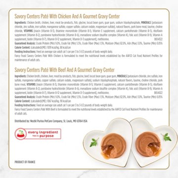 Fancy Feast Purina Savory Centers Wet Cat Food Pate Variety Pack - Chicken, Salmon, Beef, and Tuna Pate with Gravy Center