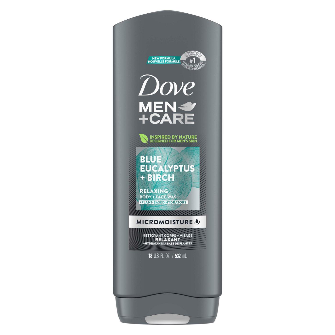 Dove Men+Care Care Relaxing Body + Face Wash Blue Eucalyptus + Birch