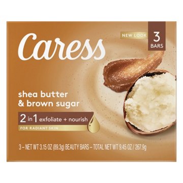 Caress Shea Butter & Brown Sugar Beauty Bar Soap, 3 pk