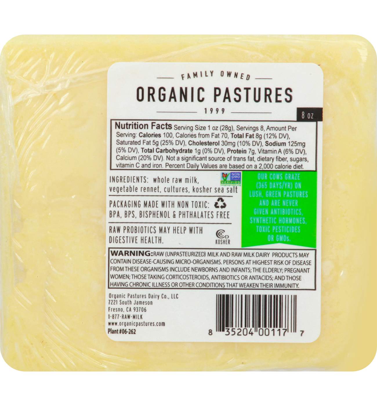 Organic Pastures Cheddar Raw Cheese - Original; image 2 of 2