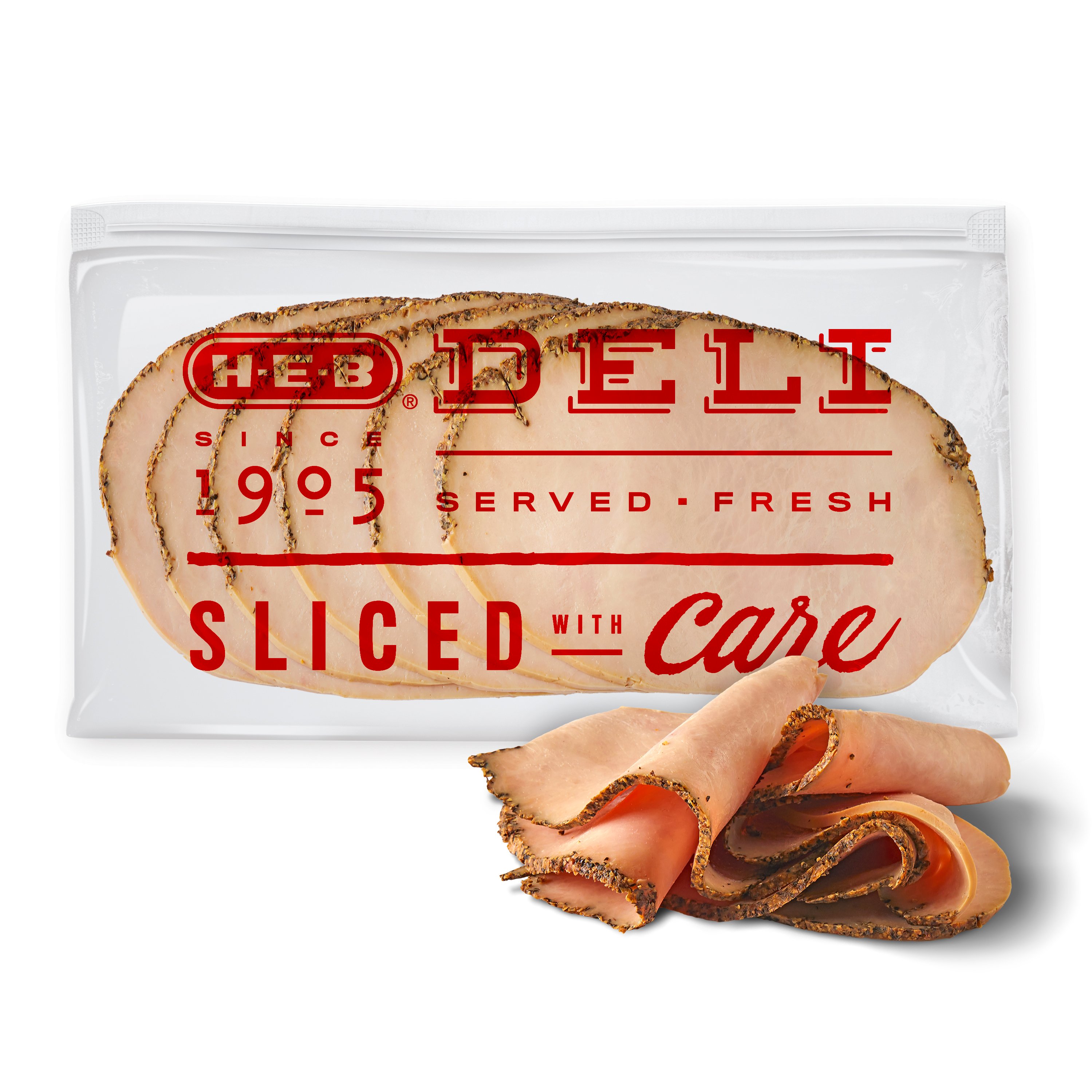 H-E-B Deli Peppercorn Turkey Breast, Sandwich Sliced, Avg. 0.5 lb