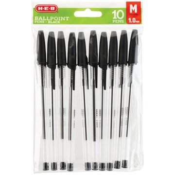H-E-B 1.0mm Ballpoint Pens - Black Ink, 10 pk