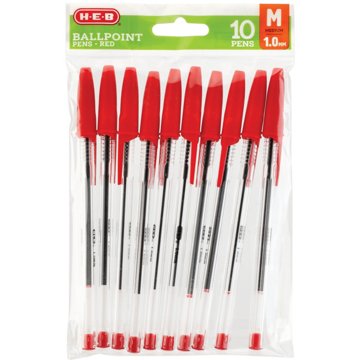 H-E-B 1.0mm Ballpoint Pens - Red Ink, 10 pk