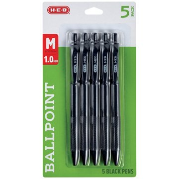 H-E-B 1.0mm Retractable Ballpoint Pens - Black Ink, 5 pk