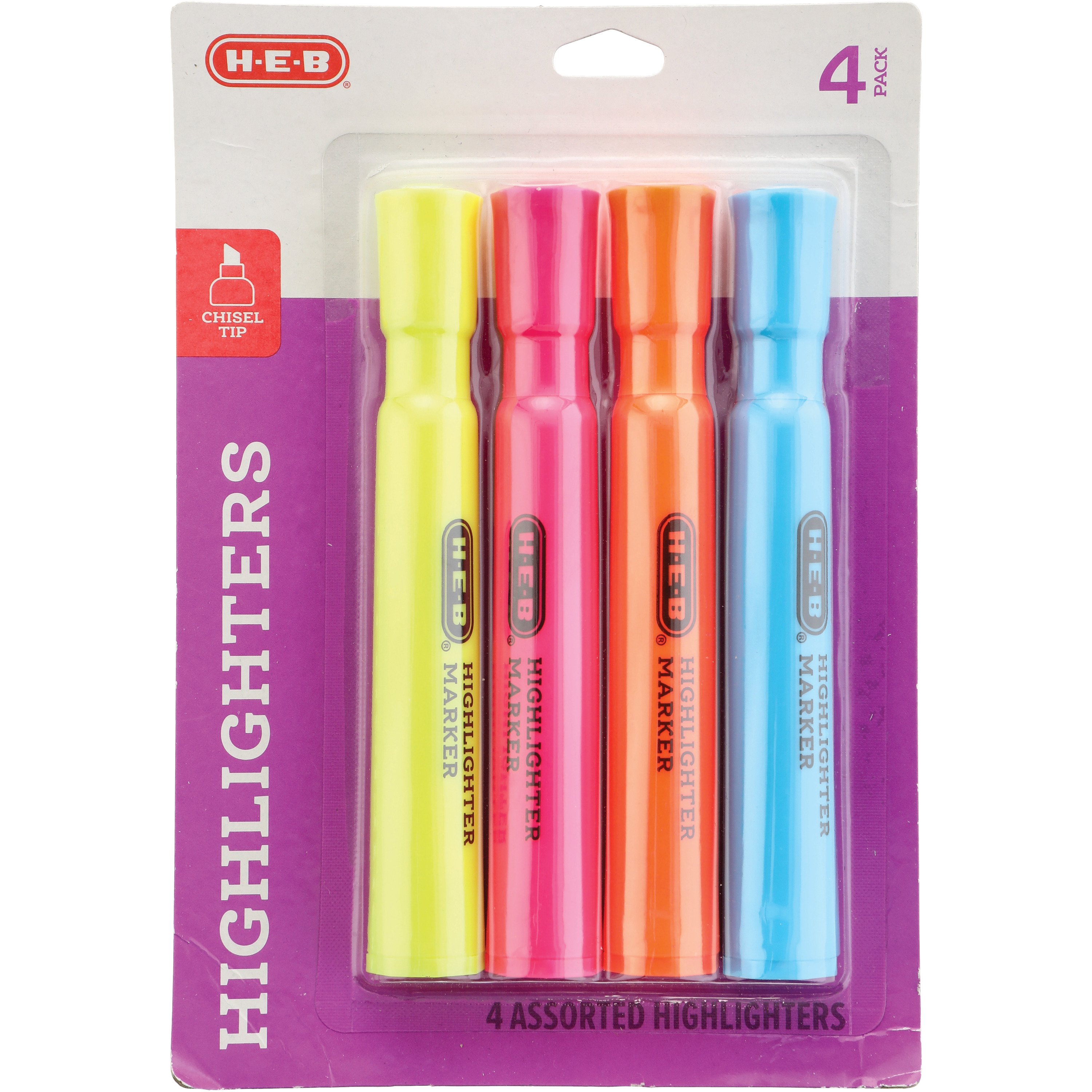 HEB Assorted Color Highlighters with Narrow Chisel Tip Shop