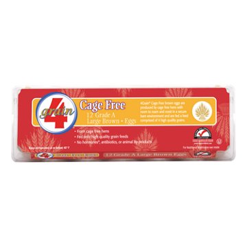 4 Grain Grade A Cage Free Large Brown Eggs, 12 ct