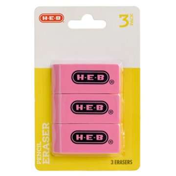 H-E-B Pencil Erasers - Pink, 3 pk