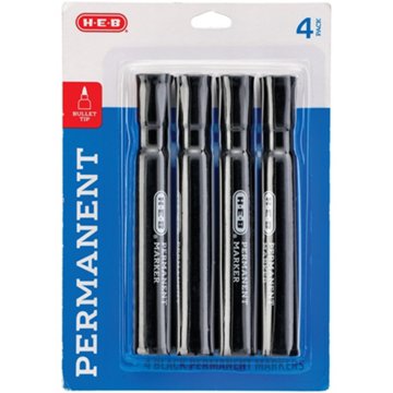 H-E-B Bullet Tip Permanent Markers - Black Ink, 4 pk