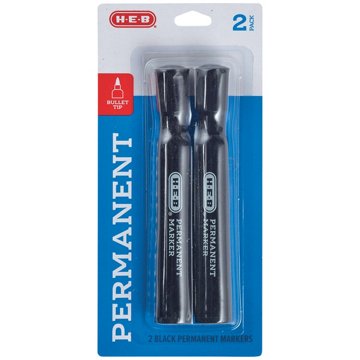 H-E-B Bullet Tip Permanent Markers - Black Ink, 2 pk