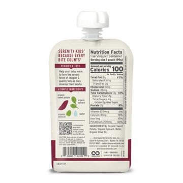 Serenity Kids Organic Pouch - Sweet Potato & Spinach with Olive Oil