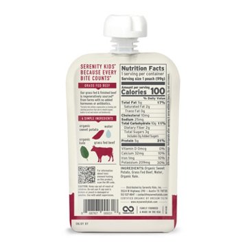 Serenity Kids Organic Pouch - Grass Fed Beef Kale & Sweet Potato, 3.5 oz