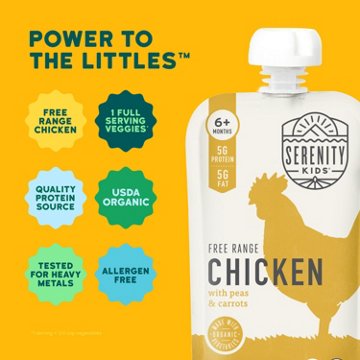 Serenity Kids Organic Pouch - Free Range Chicken Peas & Carrots, 3.5 oz