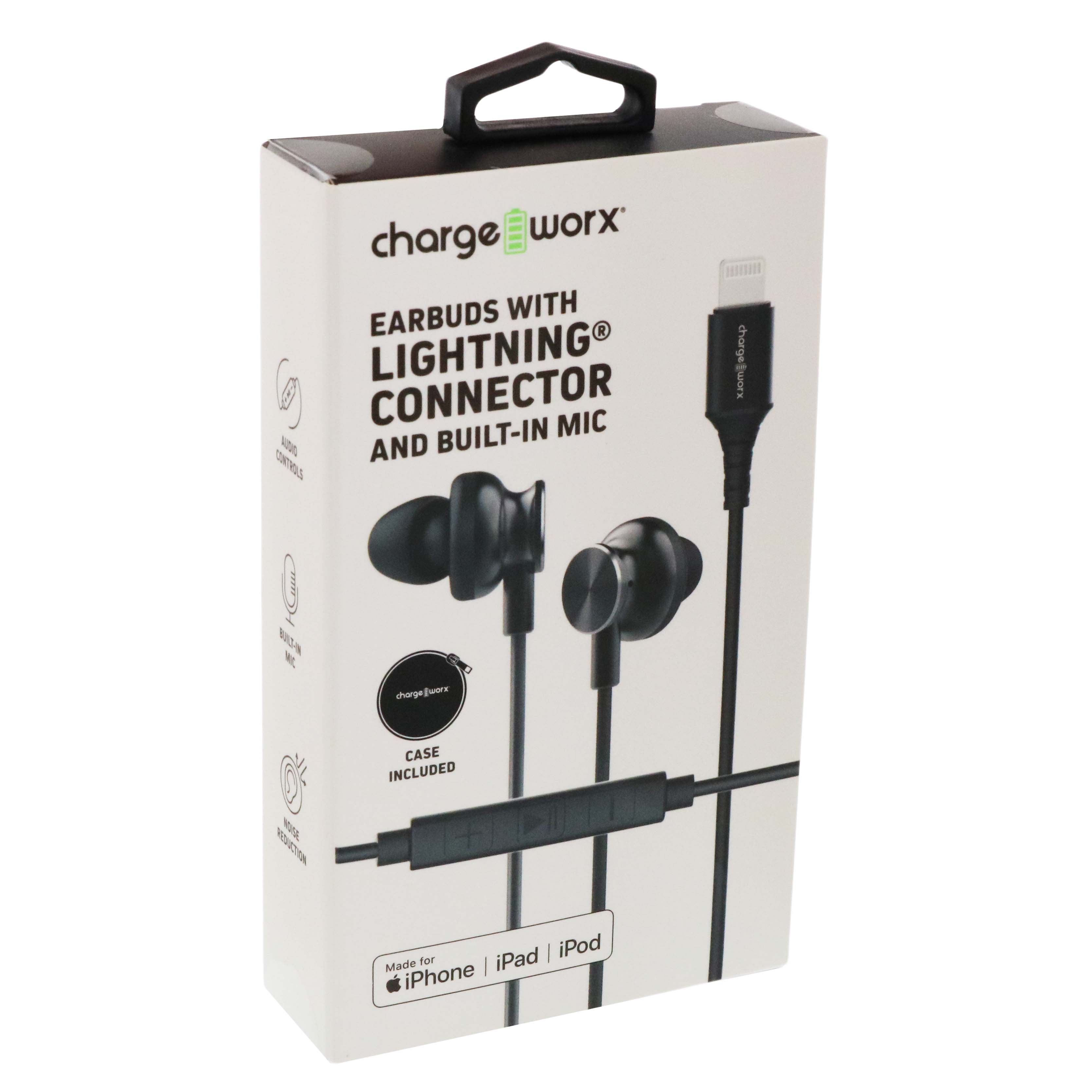 ChargeWorx Black Lightning Connector Earbuds with Built-In Mic - Shop  Electronics at H-E-B