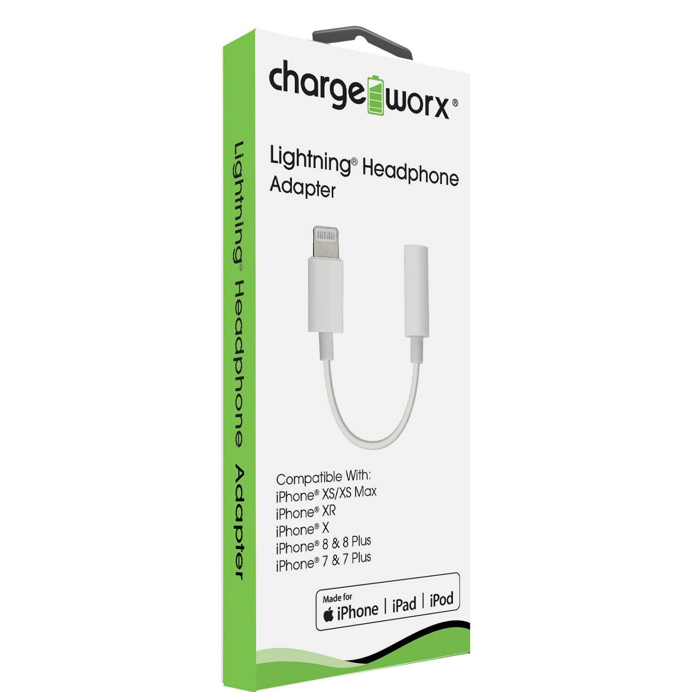 ChargeWorx Lightning White Headphone Adapter Shop Connection