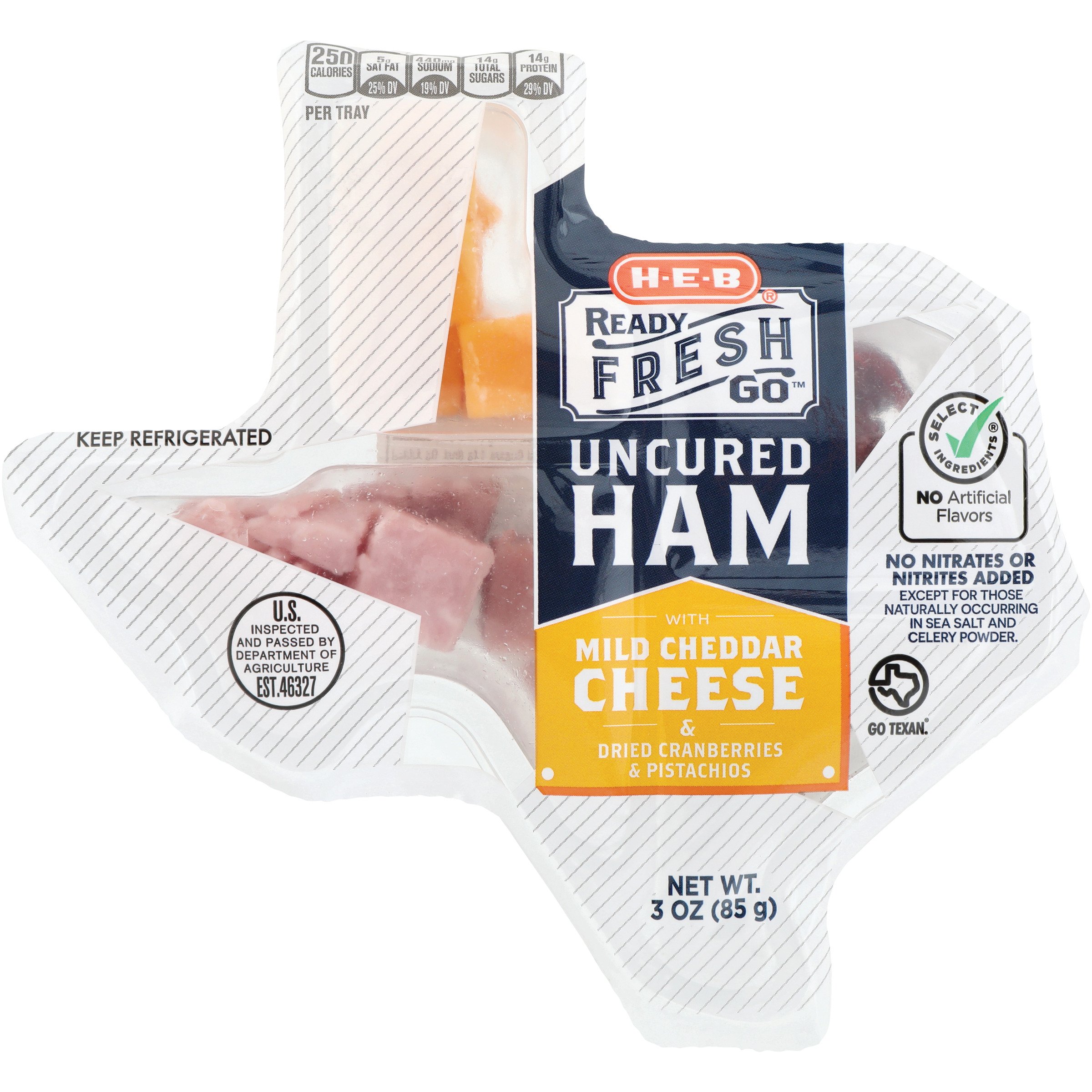 H-E-B Ready, Fresh, Go! Snack Tray - Uncured Ham & Mild Cheddar Cheese, 3 oz