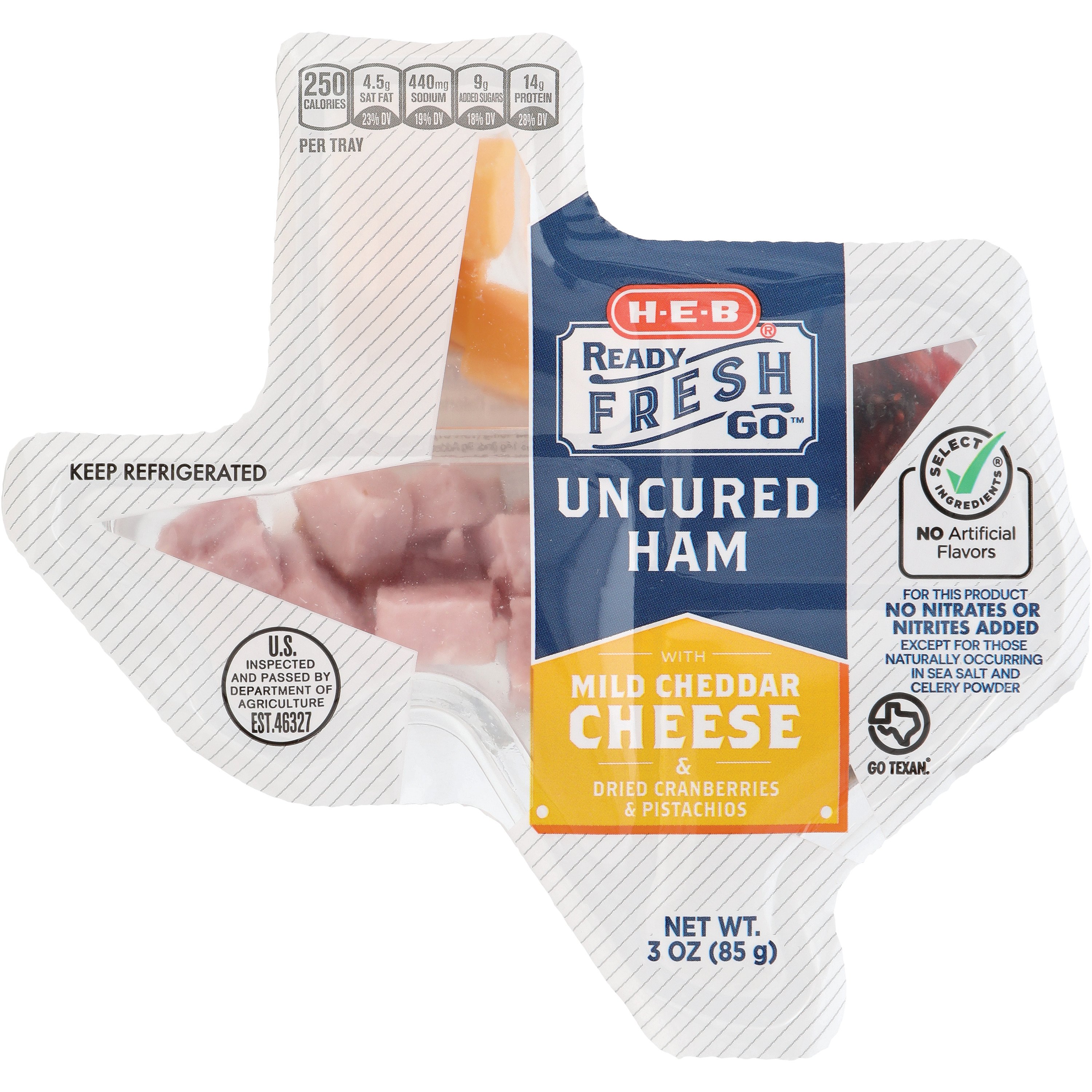 H-E-B Ready, Fresh, Go! Snack Tray - Uncured Ham & Mild Cheddar Cheese ...